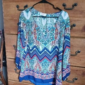 Next Paisley V-Neck Blouse - Blue and Red